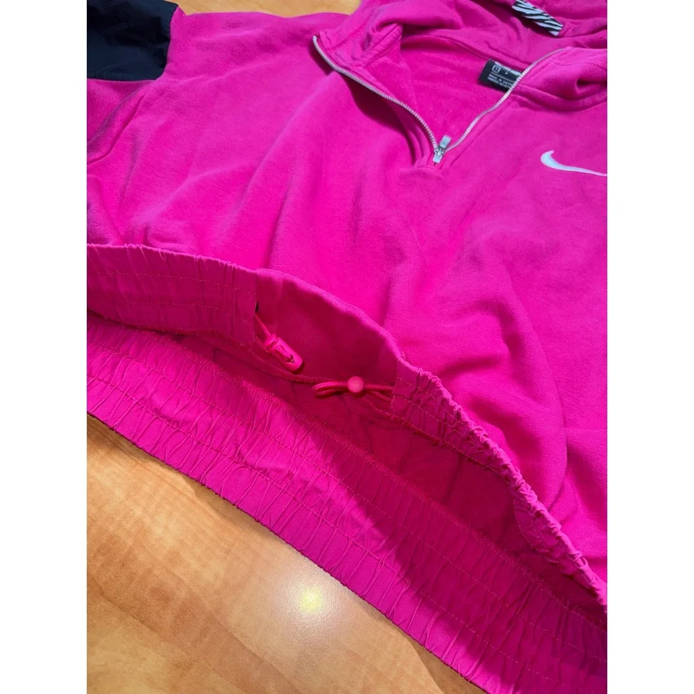 Nike Womens Quarter Zip Cropped Hoodie‎ Pink Black Swoosh Fleece Small